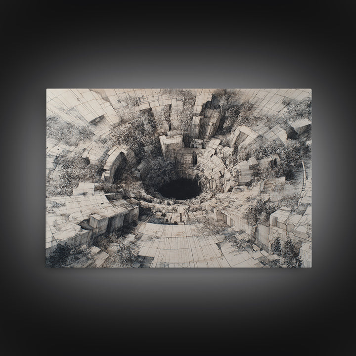 Monochrome Stone Abyss Architecture Wall Art, Abstract Black Art, Minimalist Wall Art, Textured Art Print, Office Decor Gift
