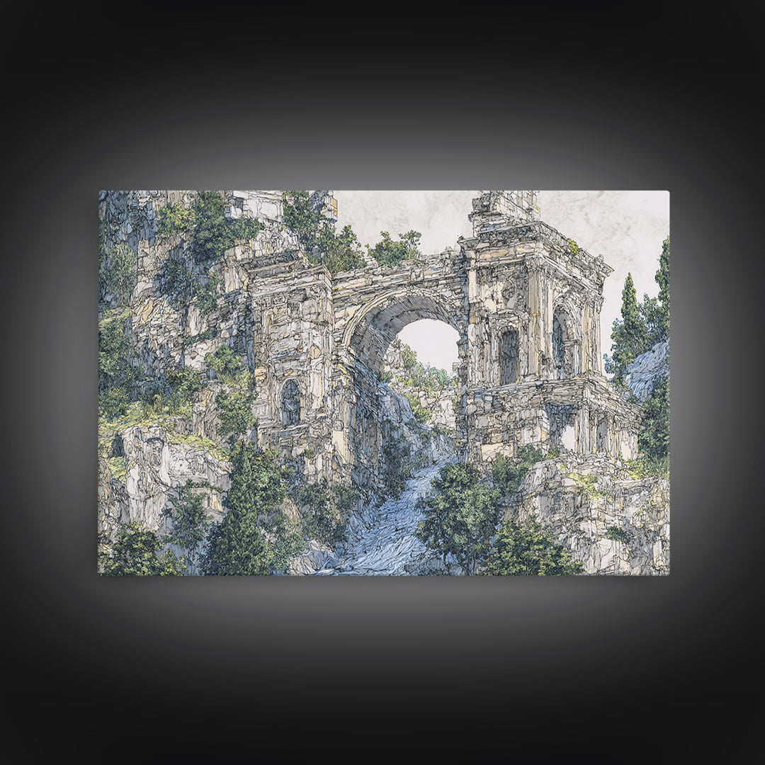 Overgrown Ancient Arch Ruins Canvas Print, Nature Scene Art, Elegant Home Decor, Large Wall Art, Unique Wall Decor For Home