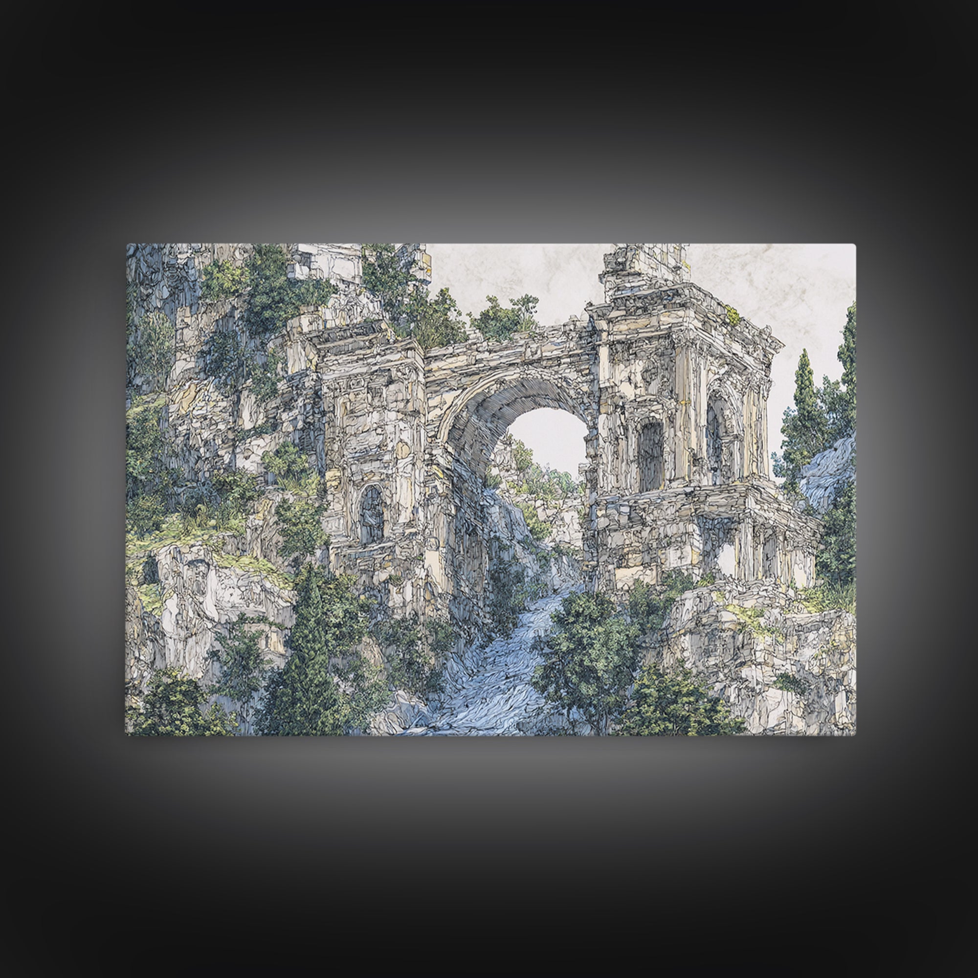Overgrown Ancient Arch Ruins Canvas Print, Nature Scene Art, Elegant Home Decor, Large Wall Art, Unique Wall Decor For Home