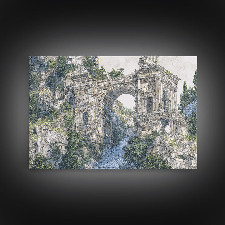 Overgrown Ancient Arch Ruins Canvas Print, Nature Scene Art, Elegant Home Decor, Large Wall Art, Unique Wall Decor For Home