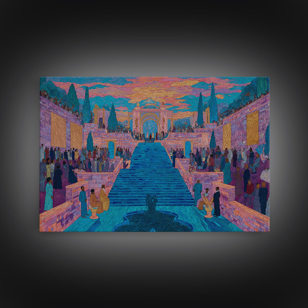 Vibrant Palace Stairway Celebration Framed Canvas Print, Colorful Wall Art, Cultural Travel Decor, Luxury Statement Gift