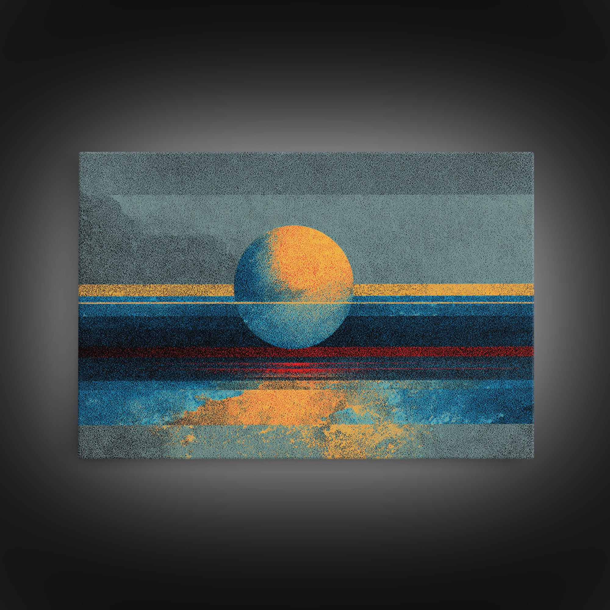 Textured Abstract Sun Over Ocean Wall Art, Minimalist Seascape Canvas Print, Blue Orange Modern Decor, Dreamy Home Gift For Bedroom
