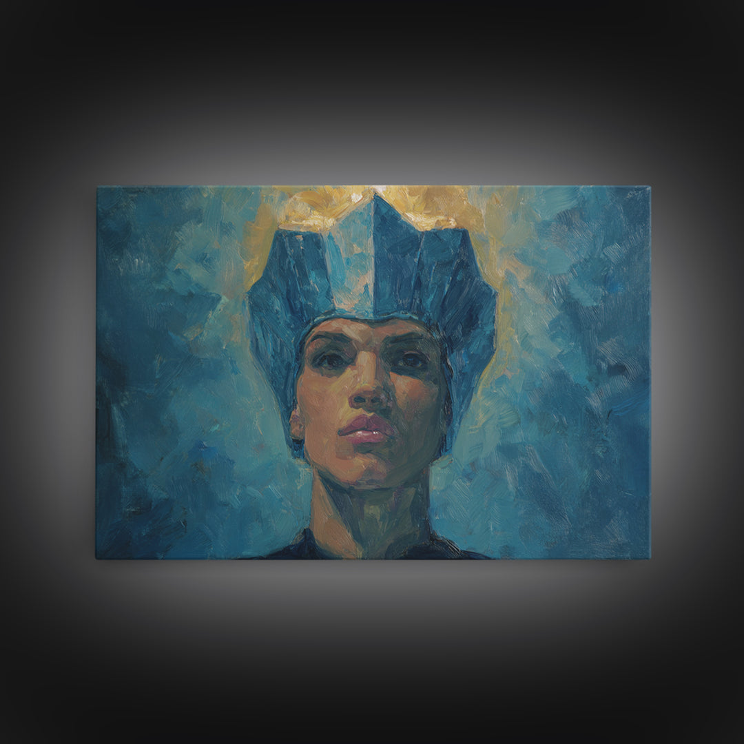 Regal Blue Crown African Woman Portrait Canvas Print, Black Queen Portrait, Elegant Woman Art, Feminine Wall Decor Gift For Her