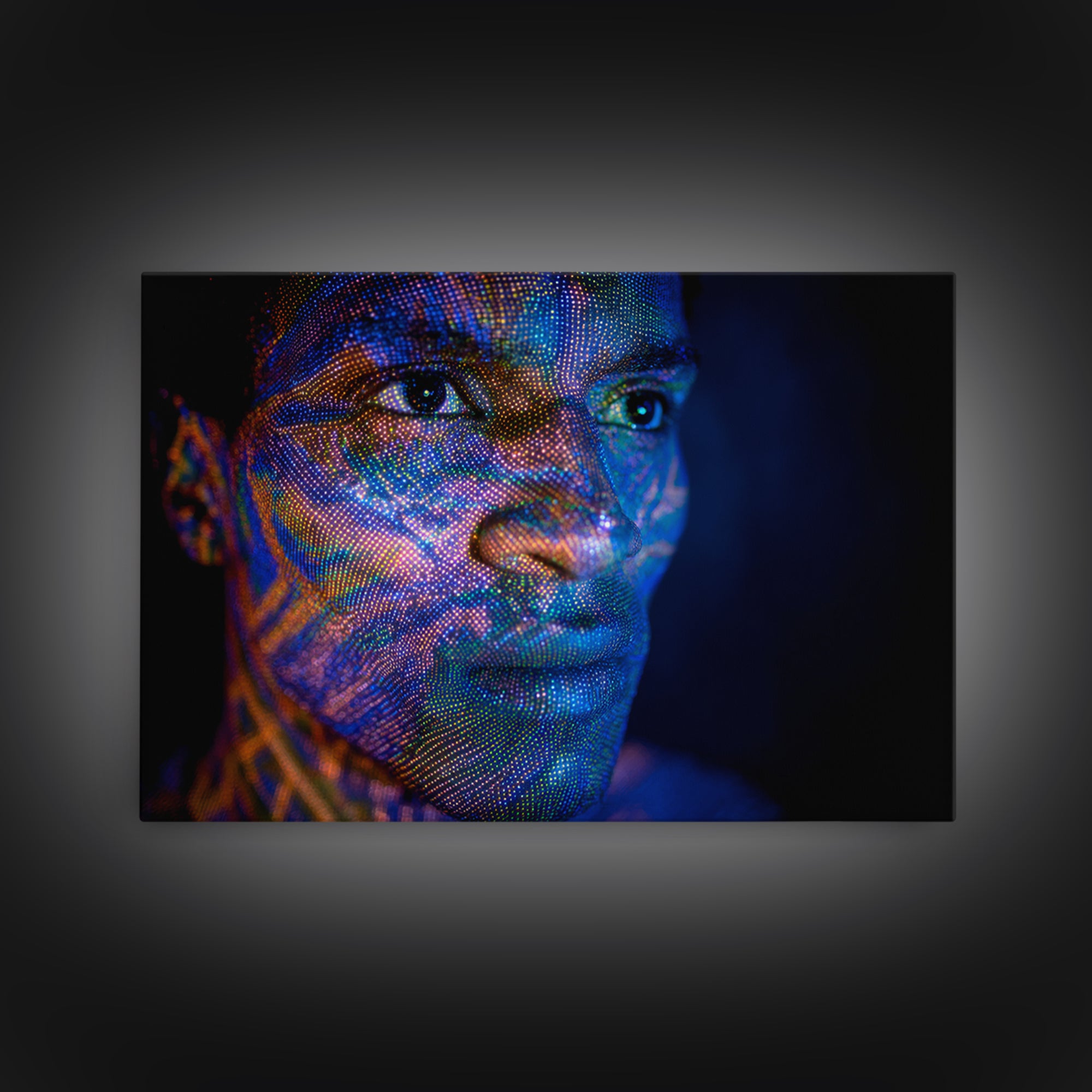 Blue Digital Black Man Portrait Canvas Print, Afrofuturism Decor, Modern Black Art, Abstract Face Art, Statement Wall Decor
