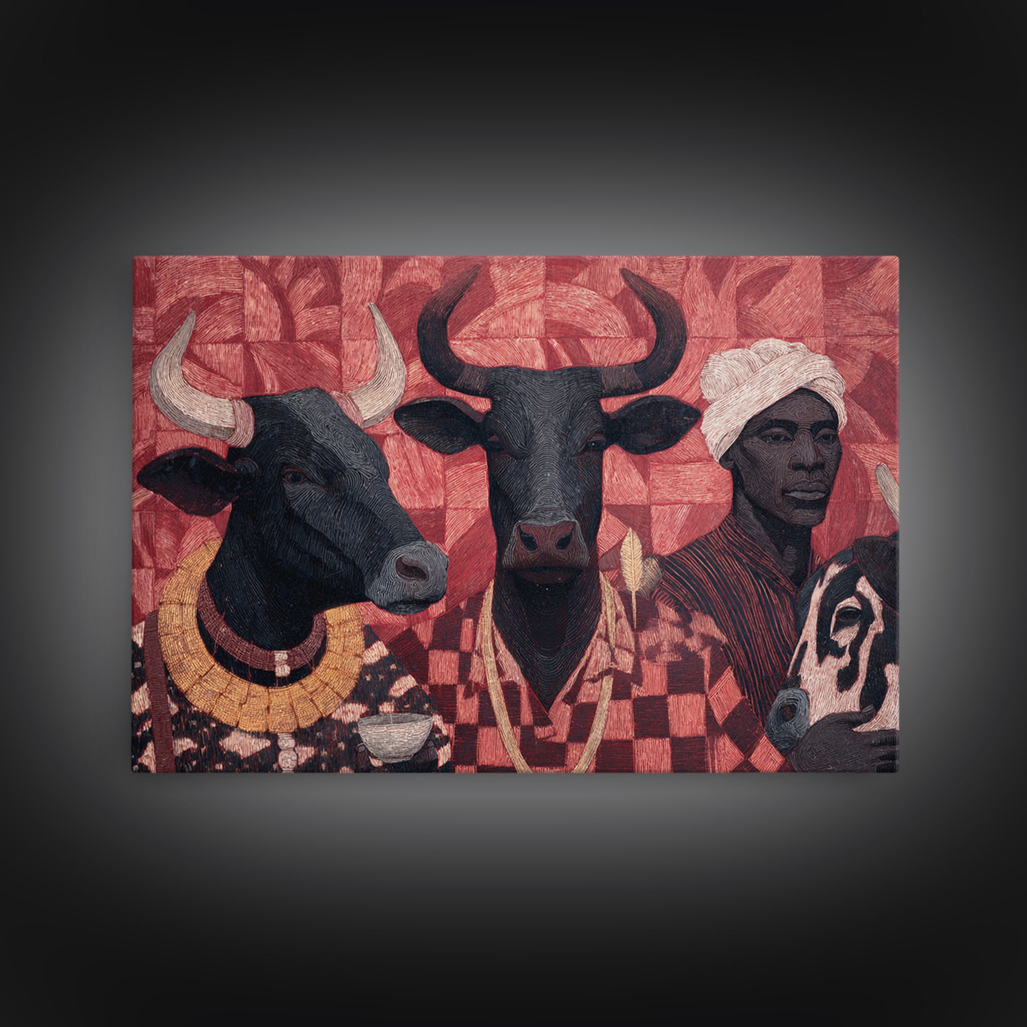 Red Tribal Cattle And African Woman Collage Wall Art, Afrocentric Decor, African Wall Decor, Cultural Art Print, Home Decor Gift