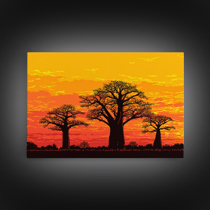 Orange Baobab Tree Silhouette Sunset Wall Art, African Landscape, Boho African Art, Burnt Orange Art, Nature Scene Art, Home Decor
