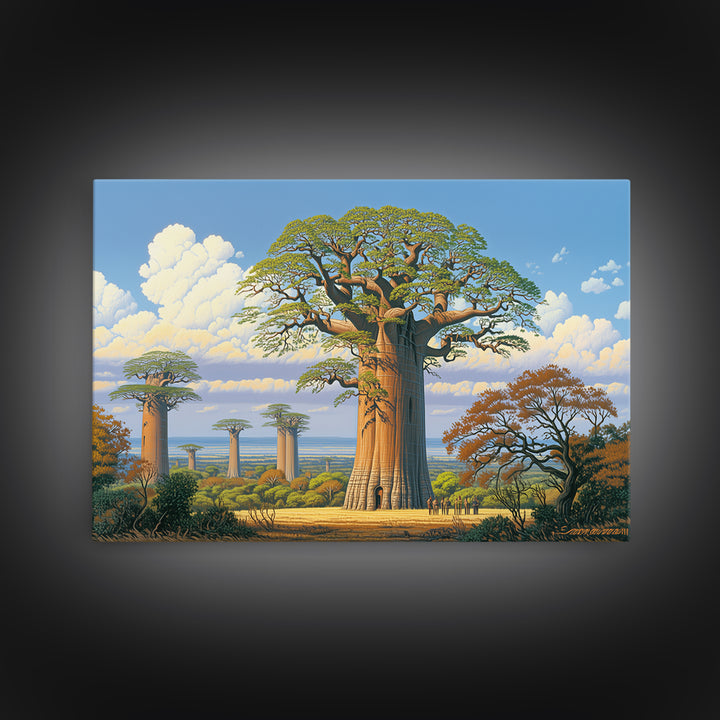 Majestic Baobab Grove Under Blue Sky Canvas Print, African Safari Art, Madagascar Wall Art, Nature Scene Art, Home Decor Gift