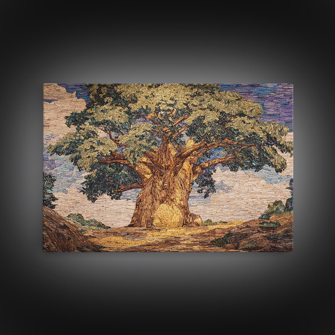 Textured Baobab Tree In Golden Mosaic Wall Art, African Artwork, Abstract African Art, Rustic Decor, Statement Wall Decor