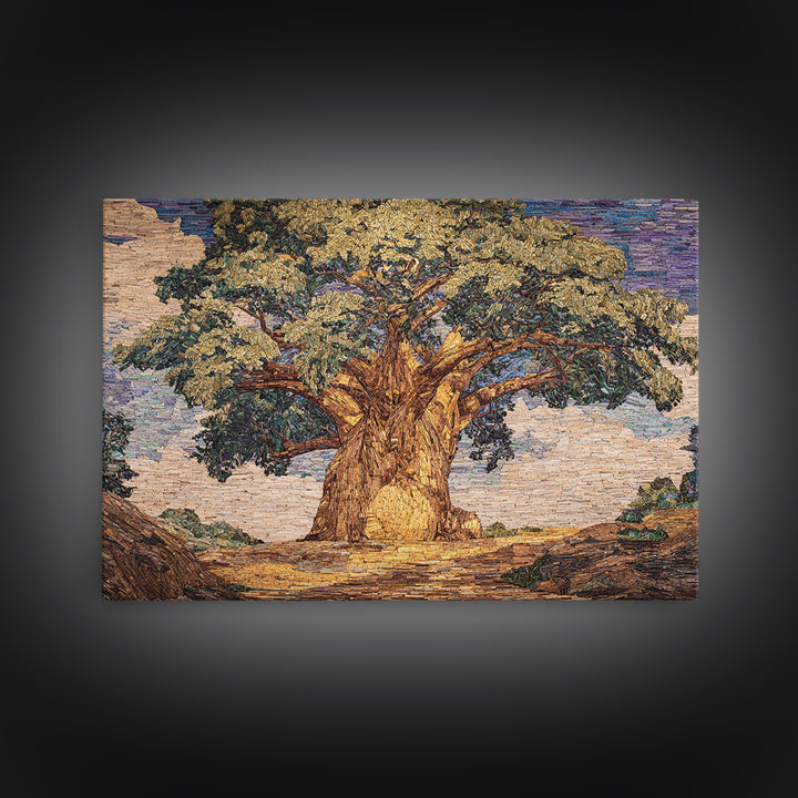 Textured Baobab Tree In Golden Mosaic Wall Art, African Artwork, Abstract African Art, Rustic Decor, Statement Wall Decor