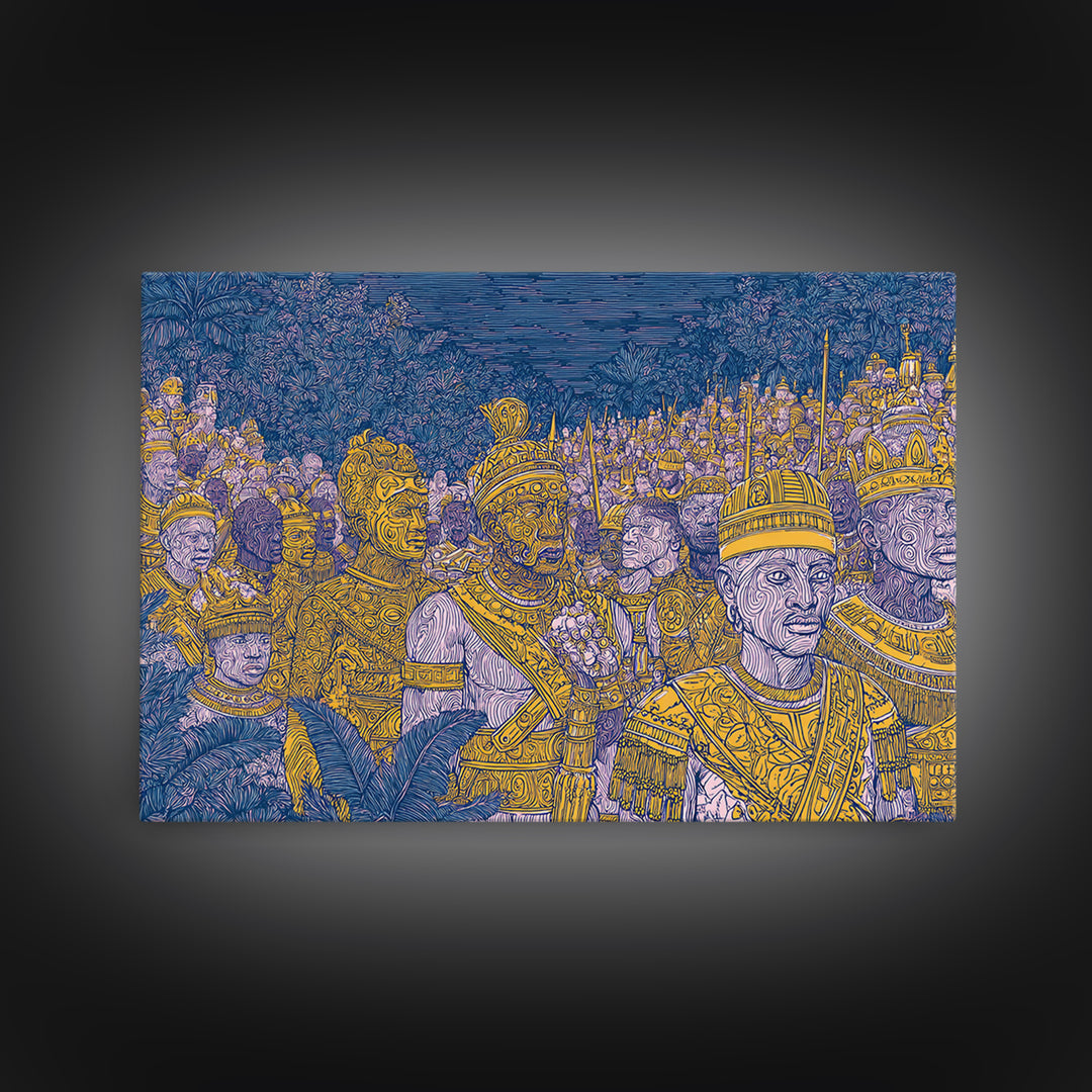 Golden African Kings And Queens Procession Wall Art, African Warrior Art, Black Culture Art, Tribal Queen Art, Bold Home Decor