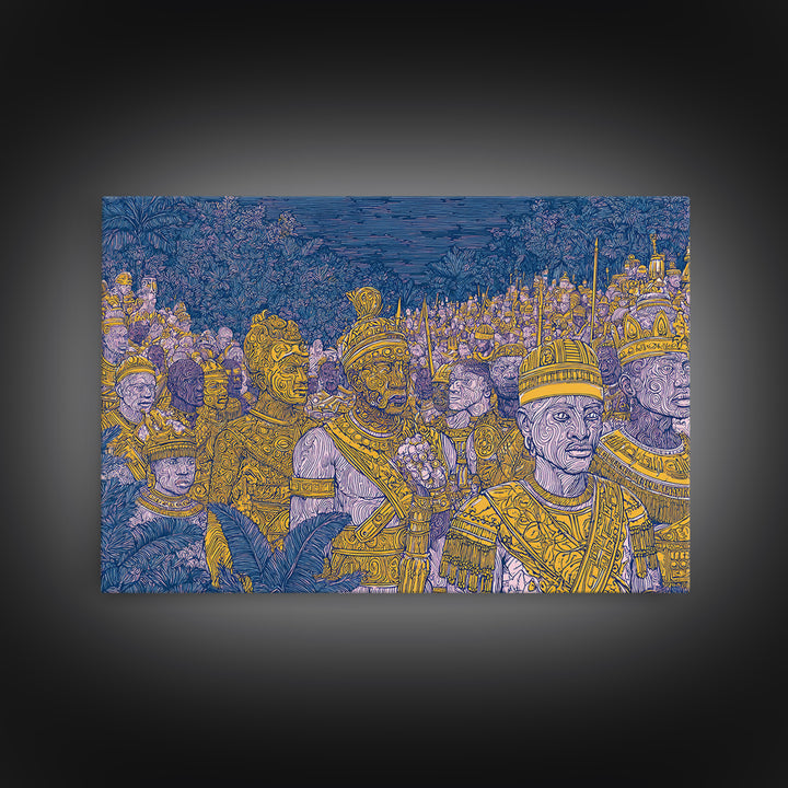 Golden African Kings And Queens Procession Wall Art, African Warrior Art, Black Culture Art, Tribal Queen Art, Bold Home Decor