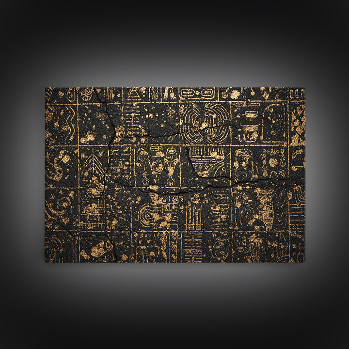 Ancient Egyptian Glyphs On Black Stone Canvas Print, African Egyptian Art, Black And Gold Art, Cultural Art Print, Wall Decor