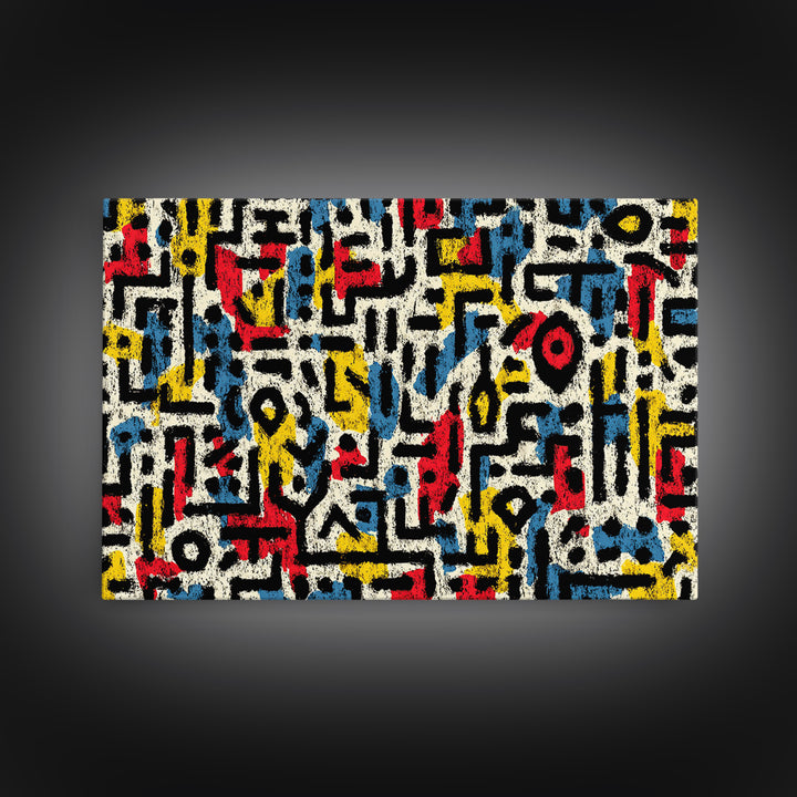 Colorful Abstract African Glyph Canvas Print, Modern African Art Abstract, Tribal Pattern Wall Decor, Bold Office Art Gift