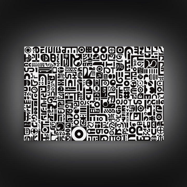 Black And White African Symbols Canvas Print, Abstract Ethnic Art, Tribal Pattern Wall Decor, Minimalist Office Art Gift