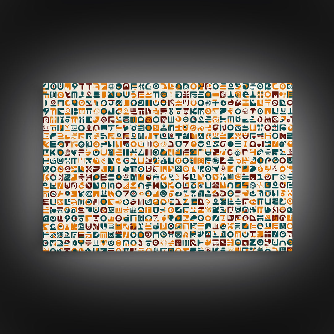 Teal And Orange African Symbol Pattern Canvas Print, Modern African Art Abstract, Cultural Wall Decor, Boho Office Art Gift