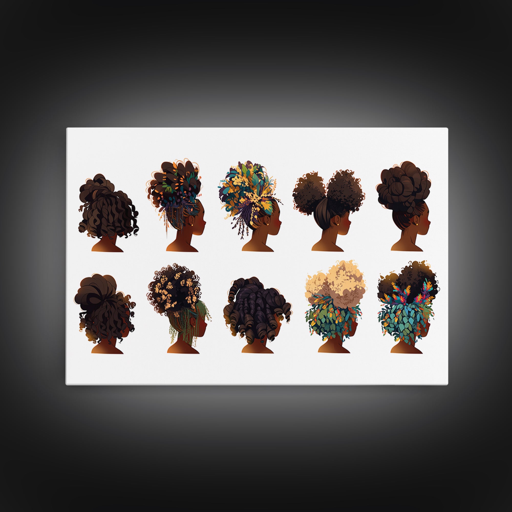 Black Women Natural Hairstyle Collection Wall Art, African Beauty Canvas Print, Salon Decor, Melanin Portrait Gift For Her