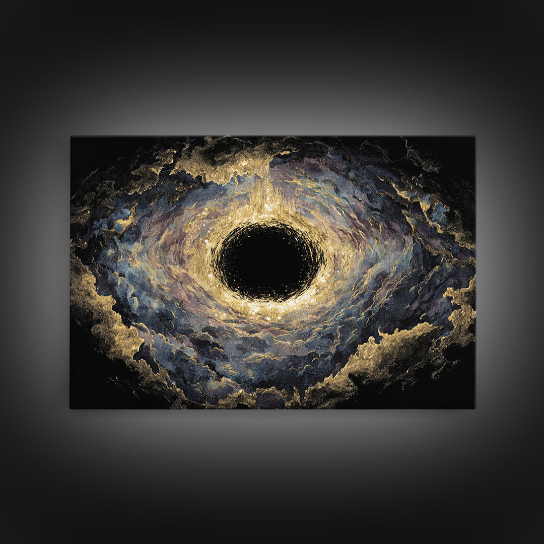 Golden Event Horizon Black Hole Canvas Print, Abstract Wall Art, Black And Gold Art, Luxury Canvas Art, Modern Home Decor