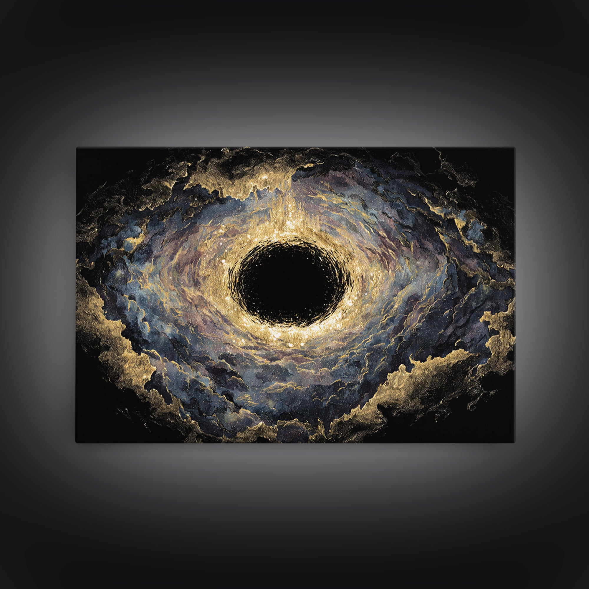 Golden Event Horizon Black Hole Canvas Print, Abstract Wall Art, Black And Gold Art, Luxury Canvas Art, Modern Home Decor