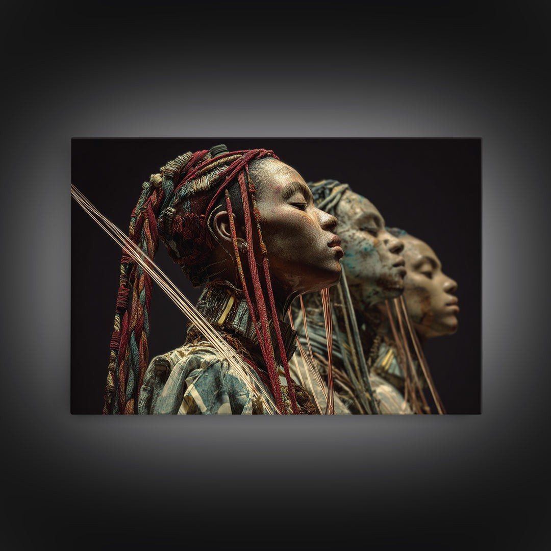 Three African Warrior Women Wall Art, African Tribal Art, Black Women Art, Cultural Wall Decor, Portrait Canvas Print Gift