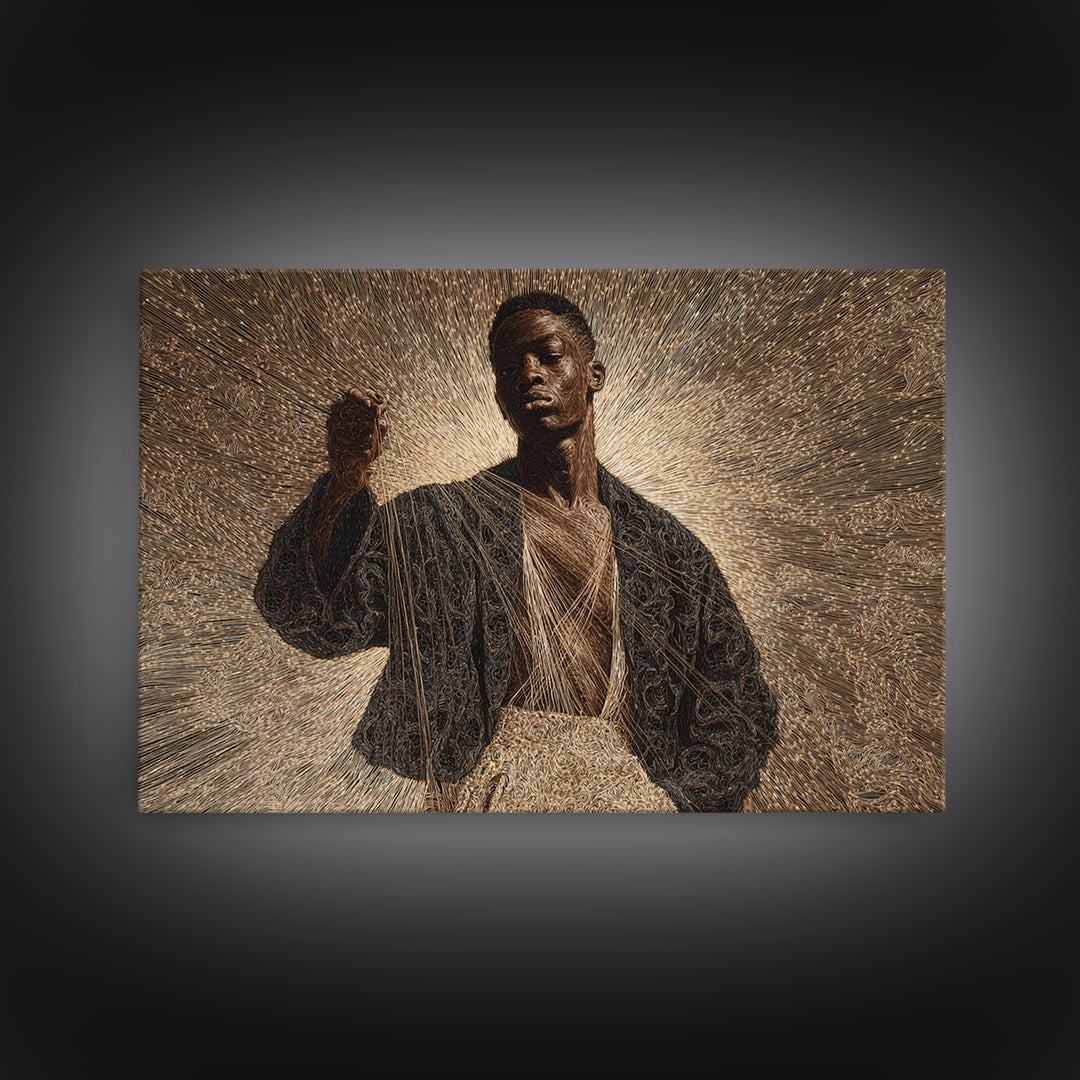 Radiant Black Man Halo Portrait Framed Canvas Print, Afrocentric Art, Black Culture Art, Spiritual Wall Art, Statement Decor