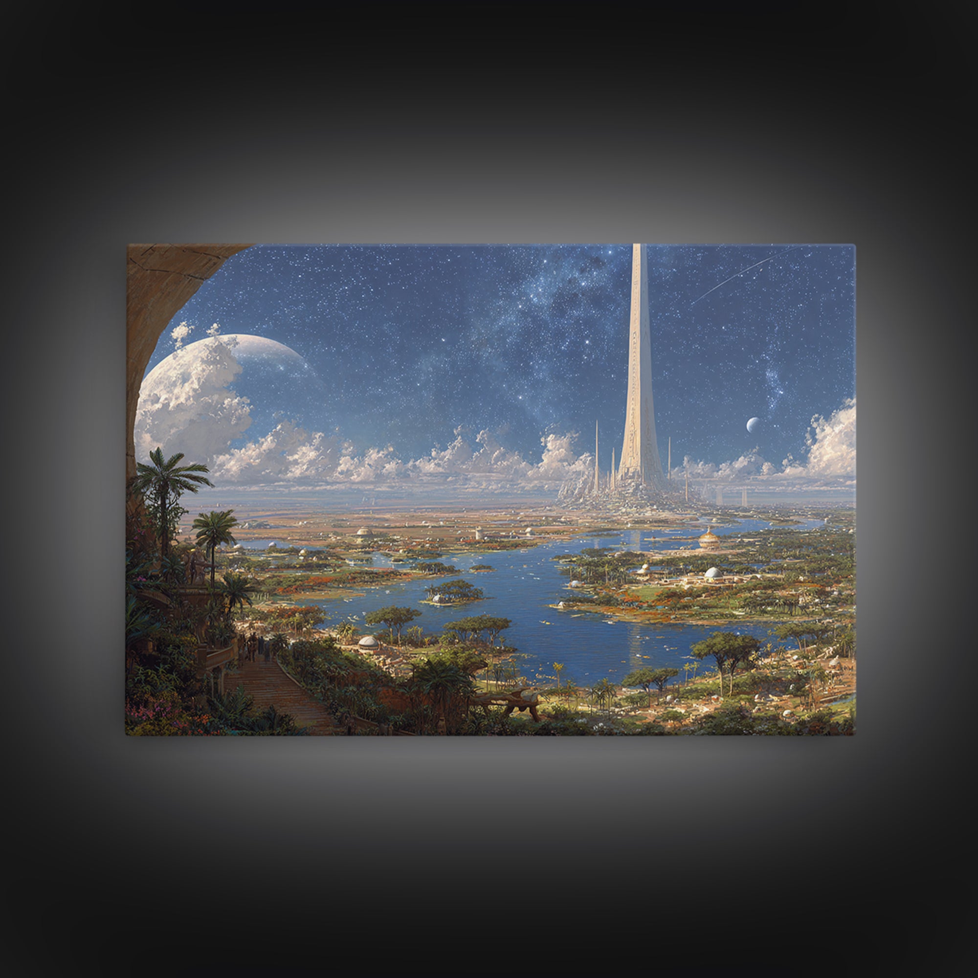 Afrofuturist African Cityscape Wall Art, Futuristic Nile Landscape, Digital Art Africa, Modern Canvas Print, Large Decor Art