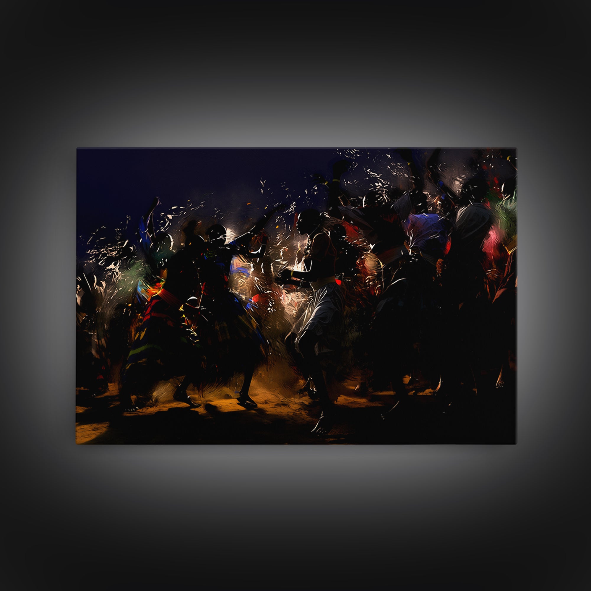 Dramatic African Warriors Dancing With Sparks Wall Art, Black Culture Art Decor, Mystical Tribal Canvas Print For Bold Rooms