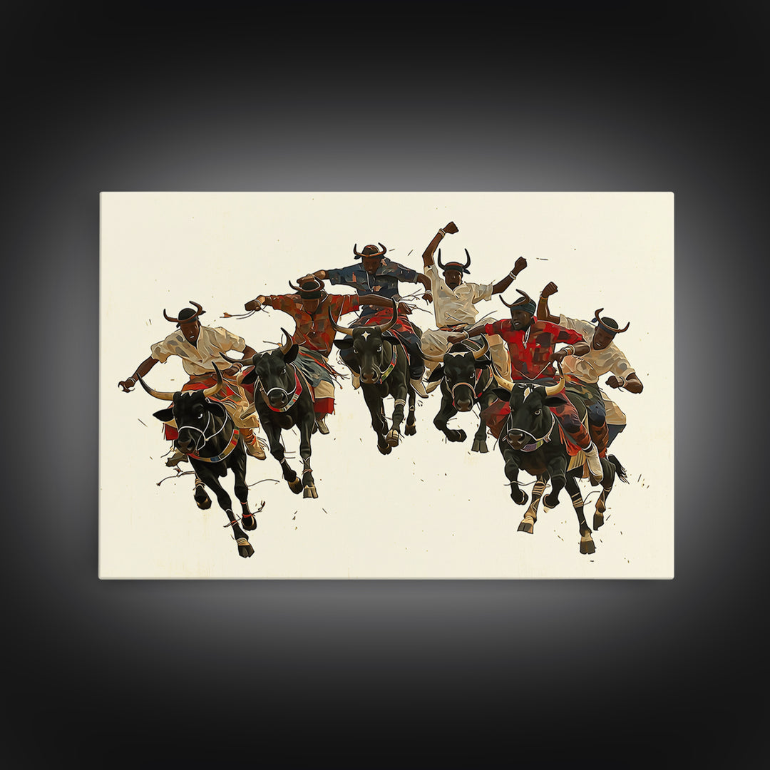 Charging African Warriors On Horseback, Dynamic Canvas Print, Tribal Battle Scene, Afrocentric Wall Decor For Men, African Warrior Art Gift