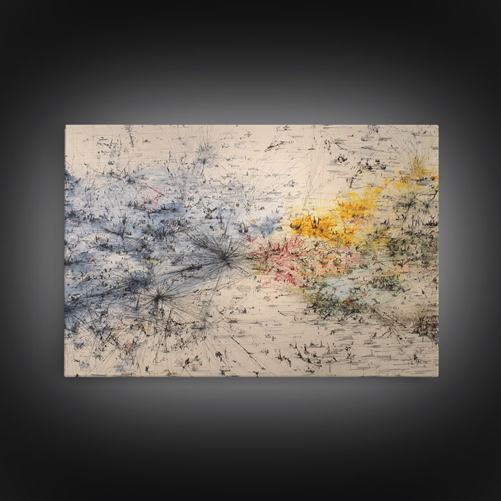 Minimal Abstract Field Canvas Print, Black And Gold Line Art, Modern Textured Neutral Wall Decor For Office And Home Gift