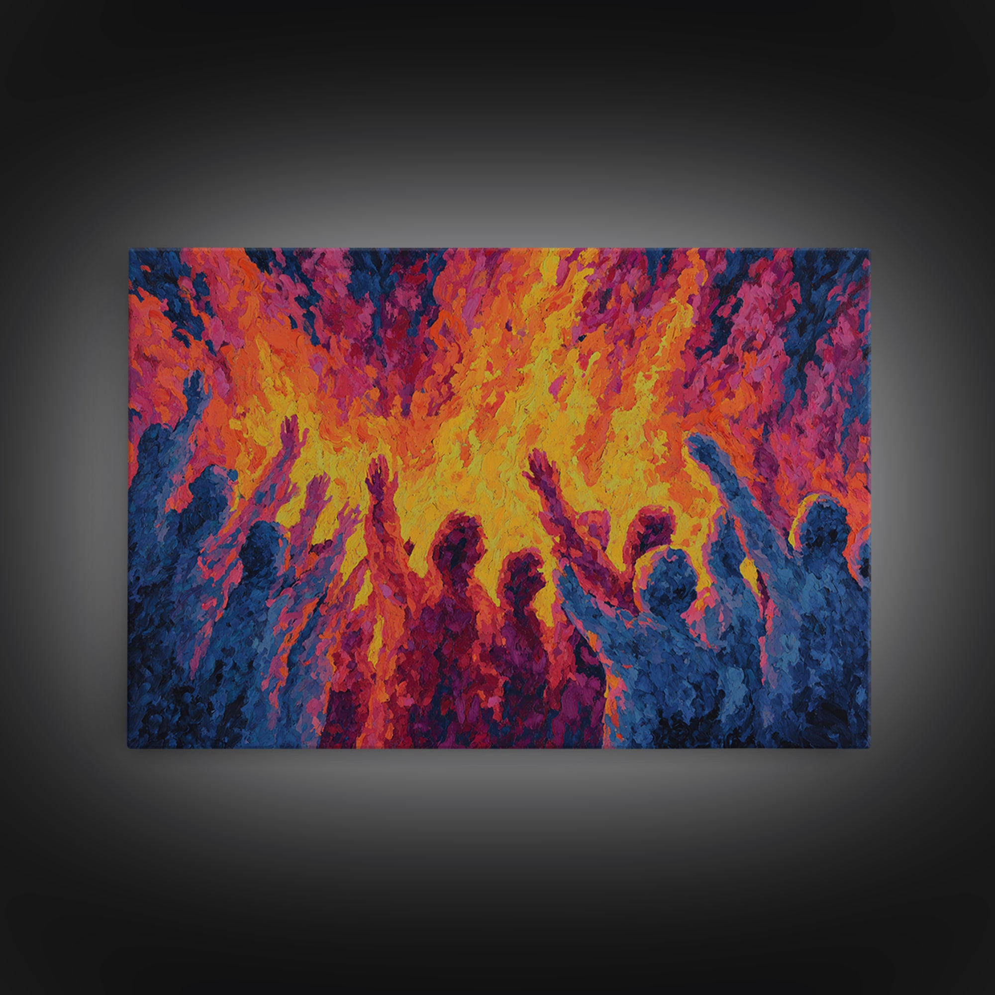 Celebration Around Fire Wall Art, Vibrant African Inspired Abstract, Festival Dance Canvas Print For Bold Cultural Decor