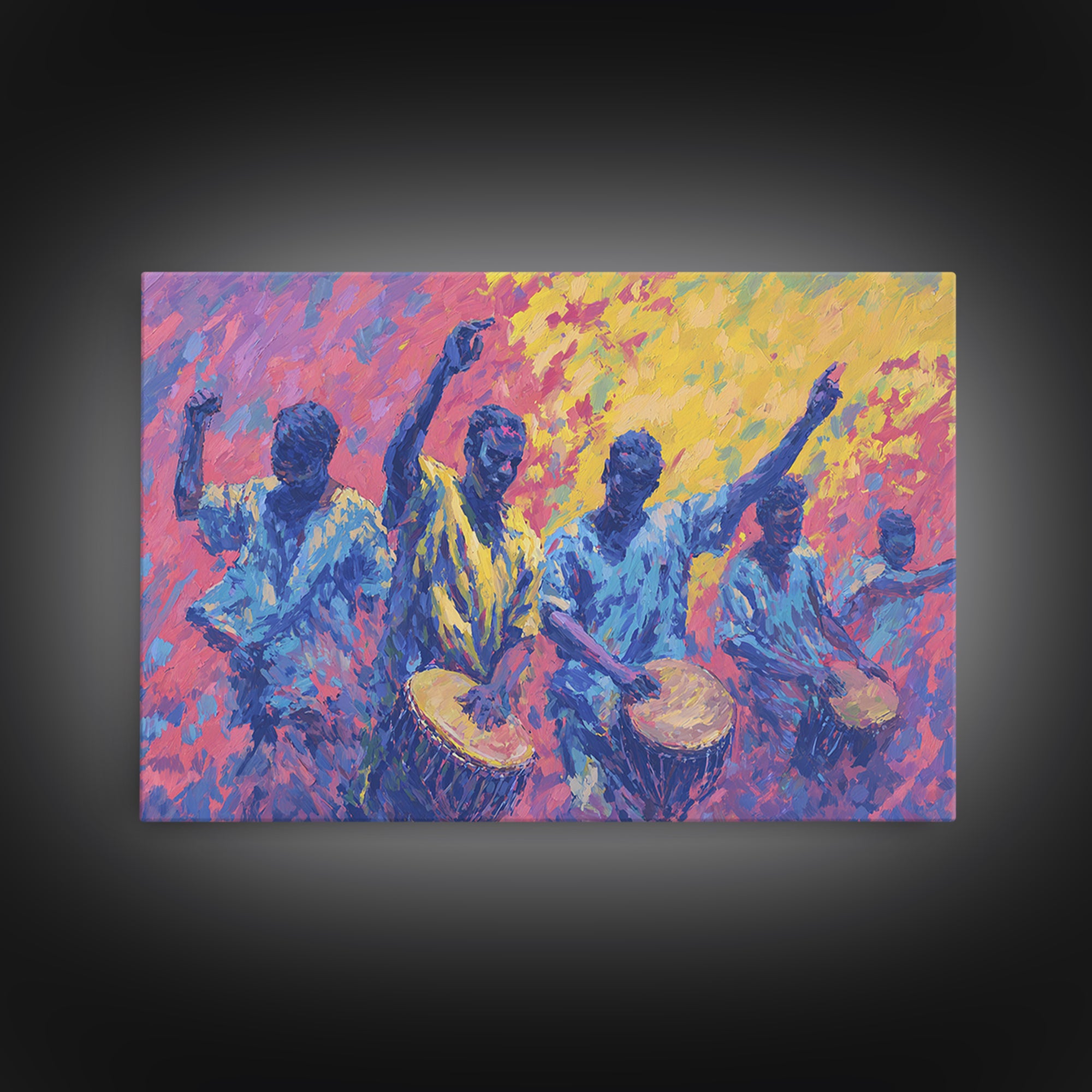 Vibrant African Drummers Celebration Wall Art, Colorful Afrocentric Music Painting, Black Culture Decor, Living Room Gift