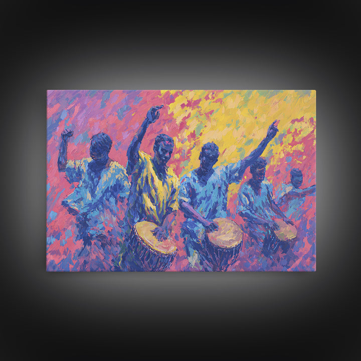Vibrant African Drummers Celebration Wall Art, Colorful Afrocentric Music Painting, Black Culture Decor, Living Room Gift