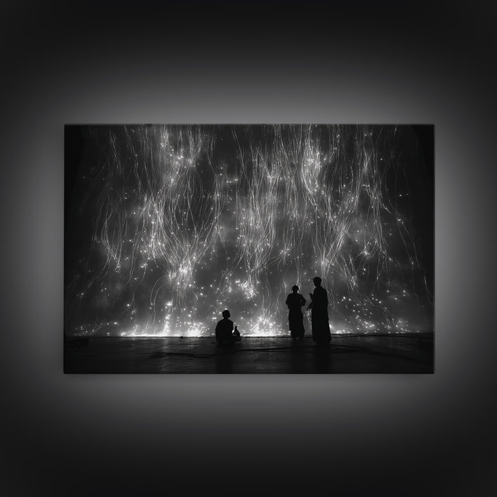 Black And White Light Installation Canvas Print, Minimalist Wall Art, Abstract Black Art, Modern Gallery Home Decor Gift