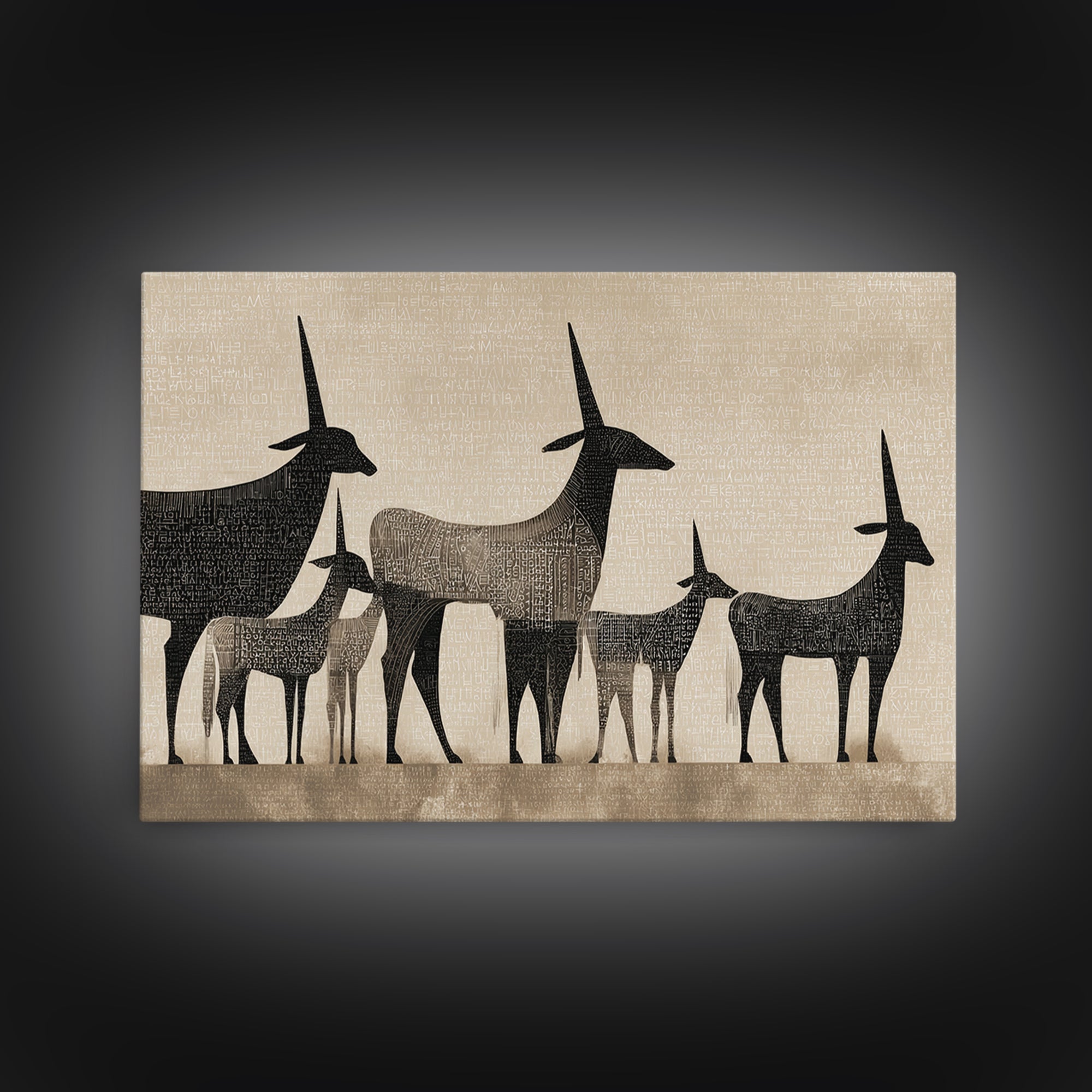 Minimalist Antelope Family Silhouette Canvas Print, African Safari Art, Neutral Tribal Decor, Beige Living Room Wall Decor