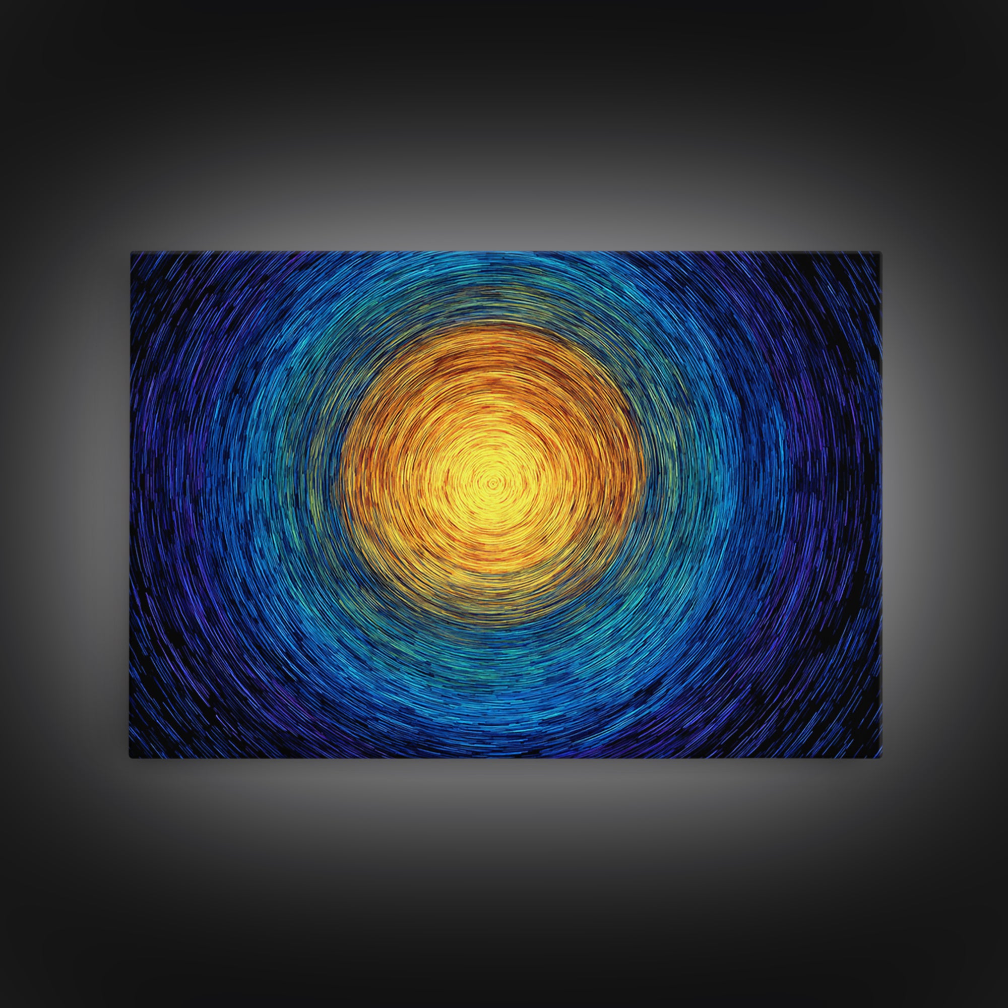 Radiant Sun Spiral In Blue And Gold Wall Art, Abstract African Inspired Print, Modern Canvas Decor, Meditation Room Artwork