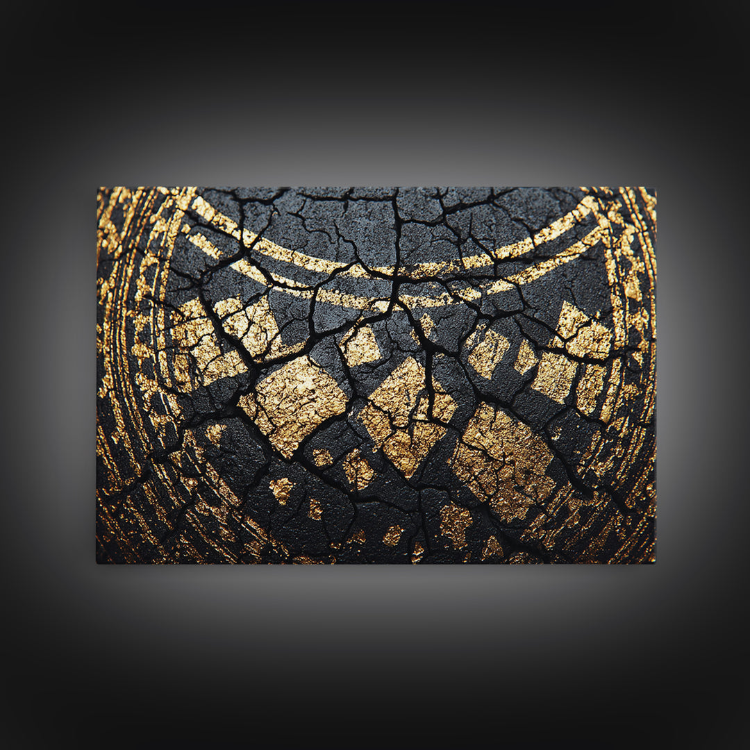 Black Gold Tribal Collar Detail Canvas Print, African Abstract Art, Textured Luxury Wall Decor, Modern Cultural Home Decor