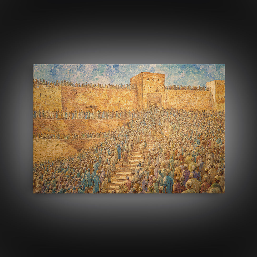 Ancient African City Gate With Crowds Wall Art, Historical Cultural Print, West African Decor, Large Statement Home Artwork