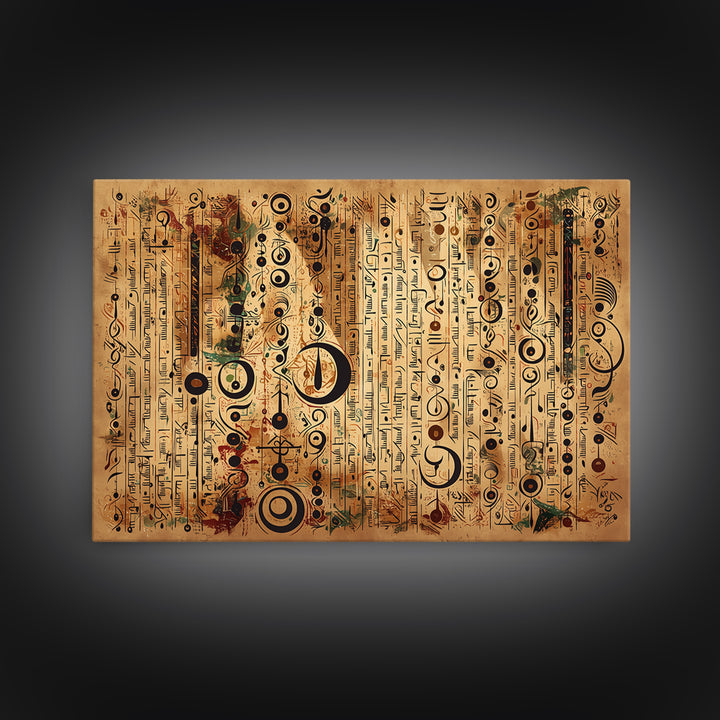 Ancient African Symbol Parchment Wall Art, Abstract African Art, Tribal Patterns, Afrocentric Decor, Cultural Canvas Print
