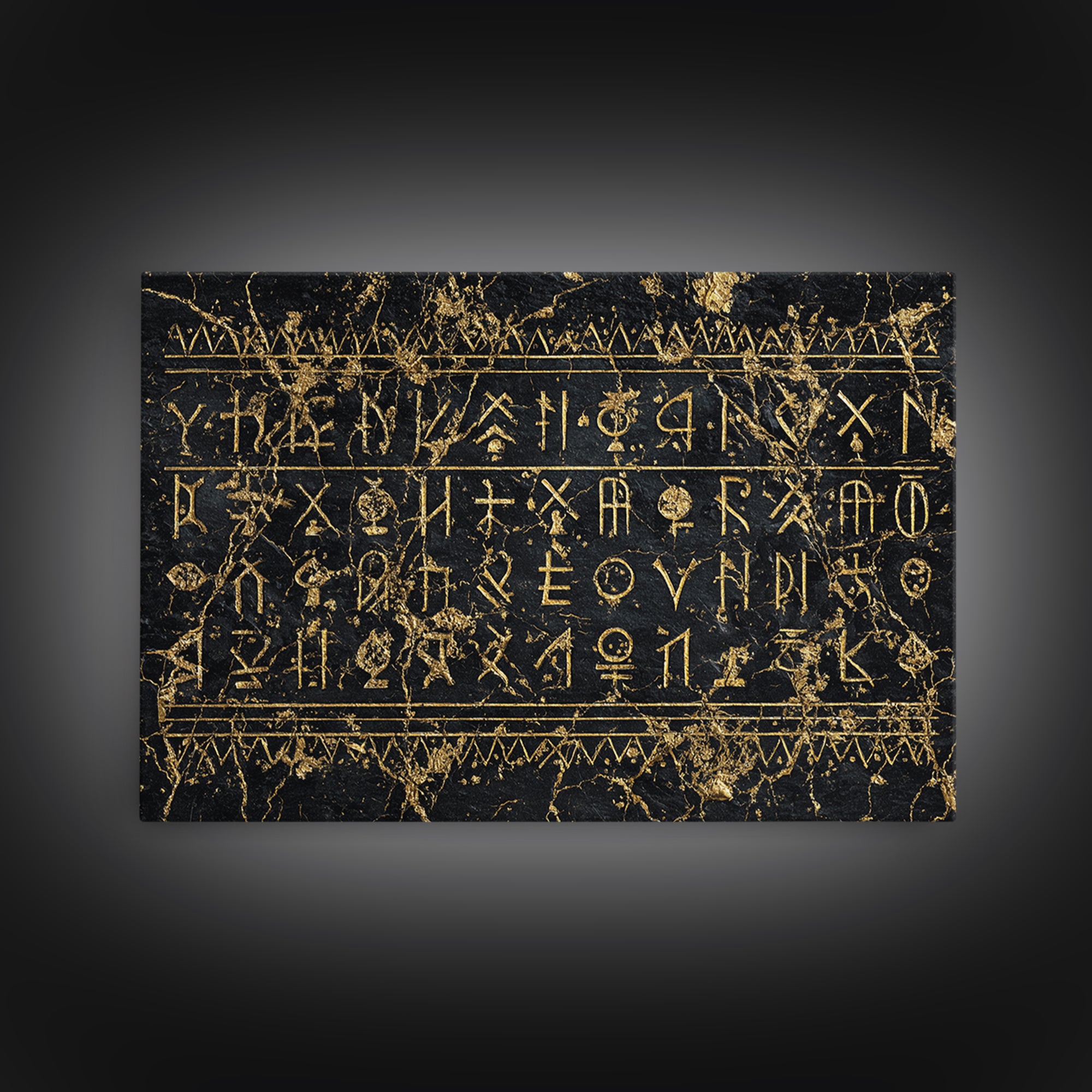 Black Gold Tribal Inscription Canvas Print, Ancient African Art, Textured Wall Decor, Ethnic Cultural Wall Art Gift For Him