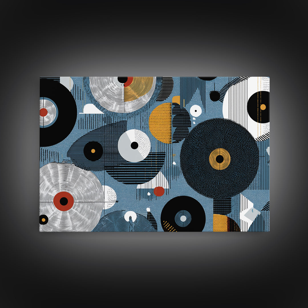 Blue Black Gold Geometric Circles Wall Art, Abstract African Art Decor, Modern Canvas Print For Living Room Office Home Decor