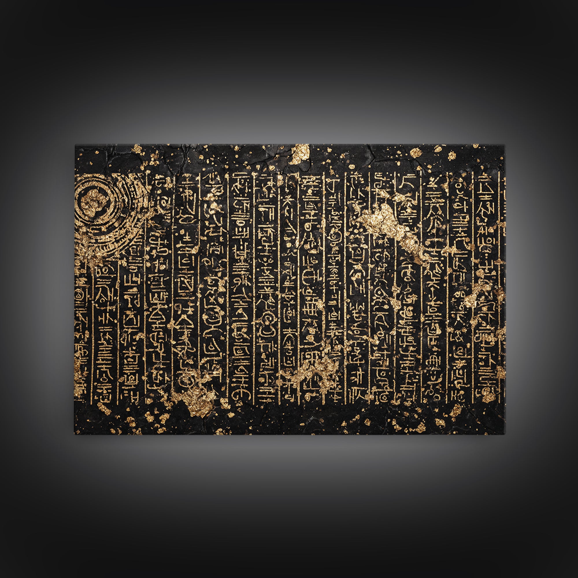 Gold Egyptian Hieroglyph Tablet Wall Art, Ancient African Culture Art, Black And Gold Canvas Decor, Luxury Home Decor Gift