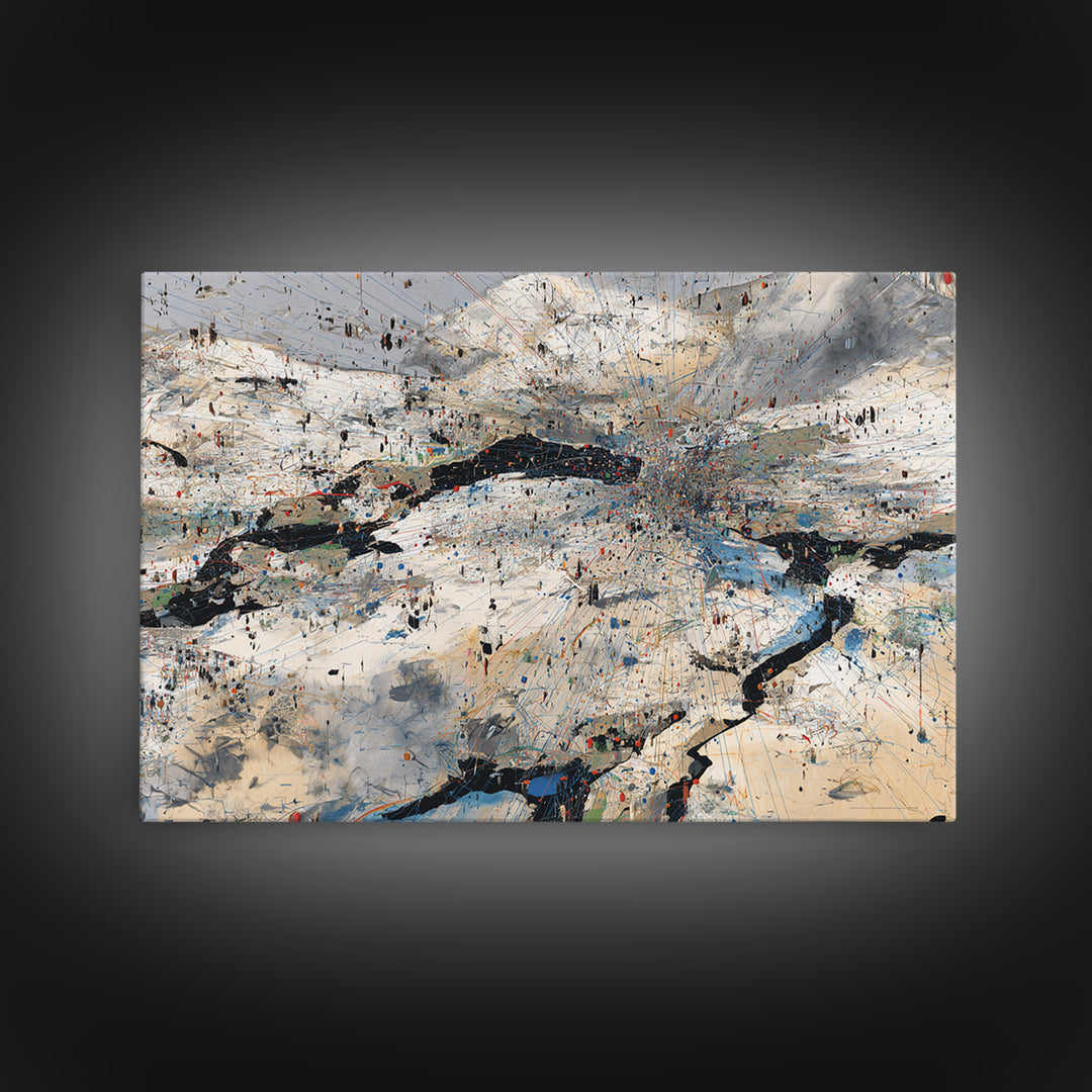 Abstract Mountain River Canvas Print, Modern African Landscape Art, Textured Blue White Wall Decor, Large Office Art Gift