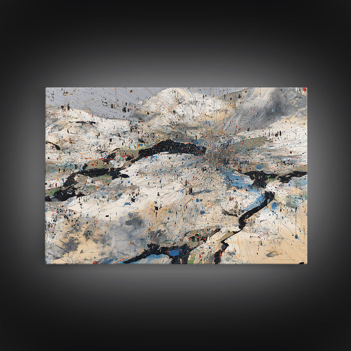Abstract Mountain River Canvas Print, Modern African Landscape Art, Textured Blue White Wall Decor, Large Office Art Gift