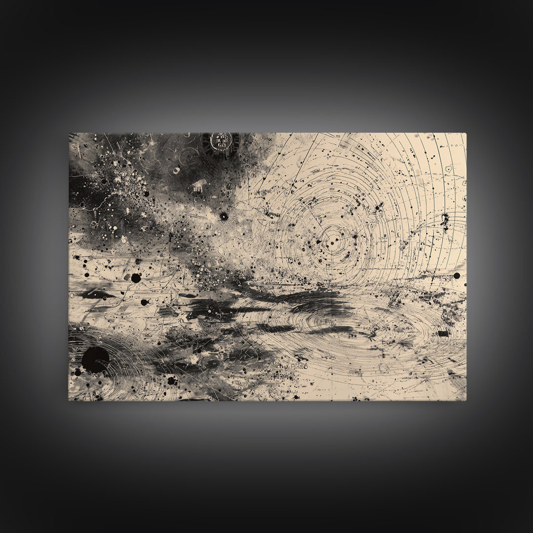 Black And White Celestial Map Wall Art, Abstract African Inspired Diagram, Mystical Modern Canvas Print, Office Decor Gift