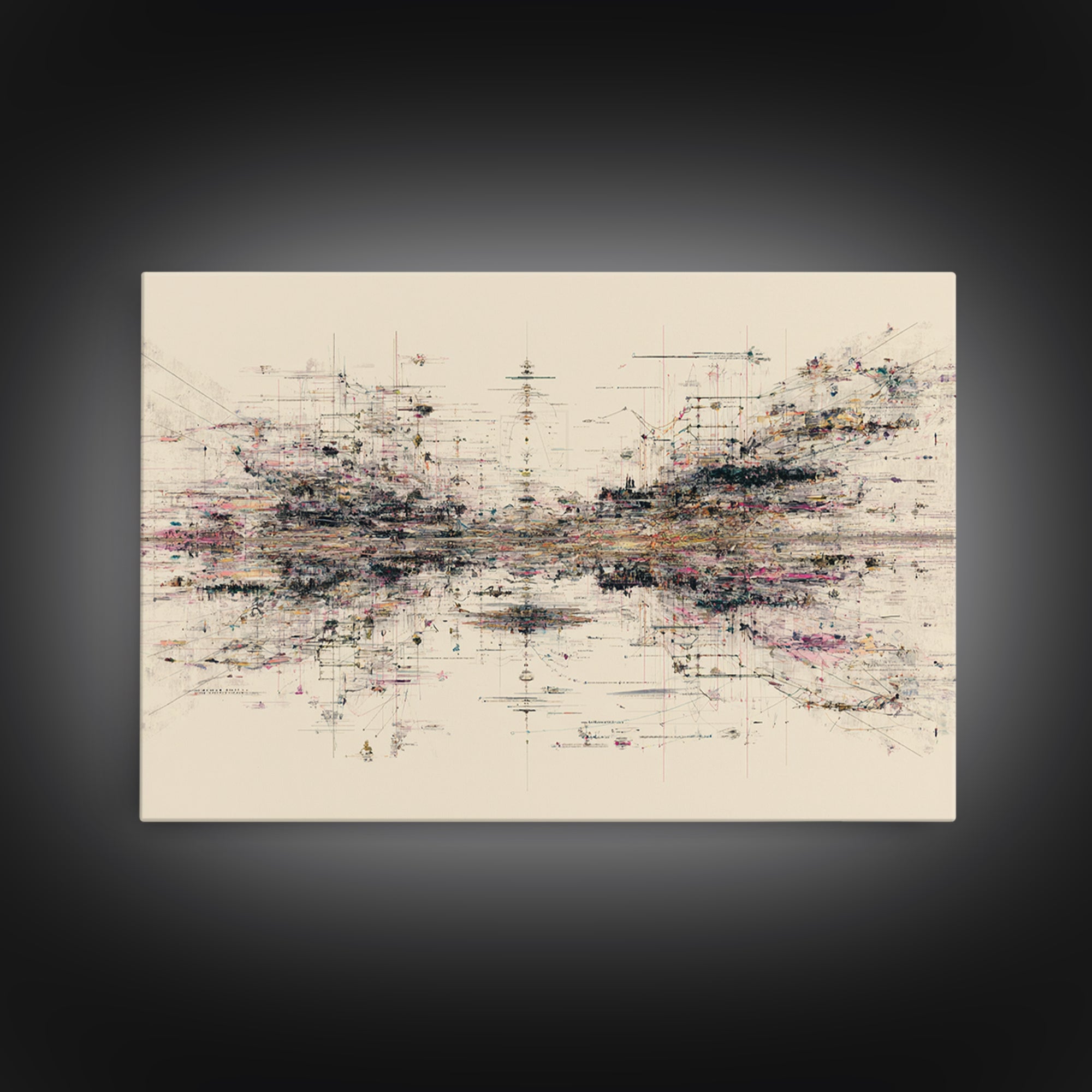 Expansive Abstract Data Field Wall Art, Modern Geometric Lines, Minimalist Office Decor For Tech Studio And Home Gallery