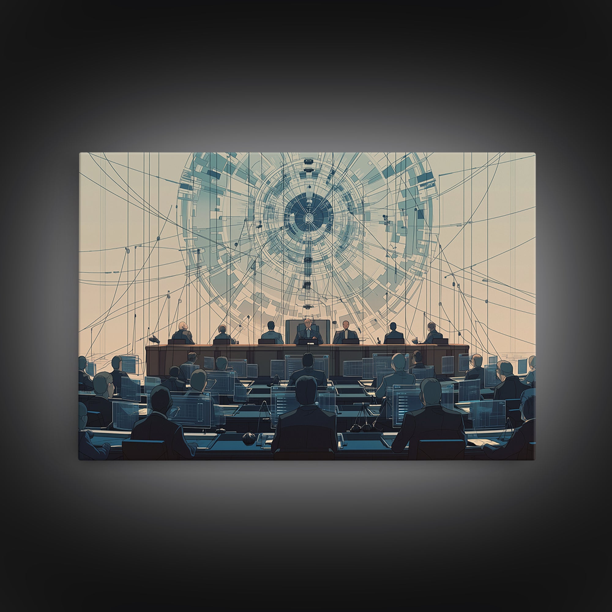 Futuristic Council Chamber Canvas Print, Digital Conference Hall Wall Decor, Modern Office Art For Lawyers And Leaders Gift