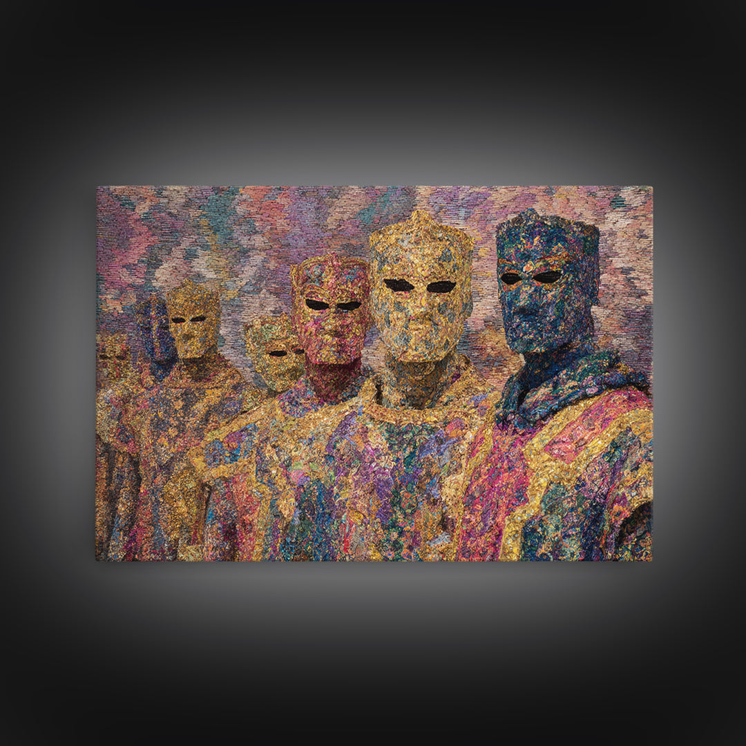 Colorful Abstract Masked Figures, African Tribal Art Canvas Print, Afrocentric Wall Art, Ethnic Home Decor, Modern Black Art