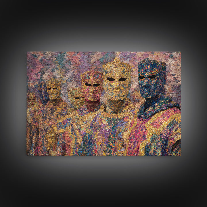 Colorful Abstract Masked Figures, African Tribal Art Canvas Print, Afrocentric Wall Art, Ethnic Home Decor, Modern Black Art