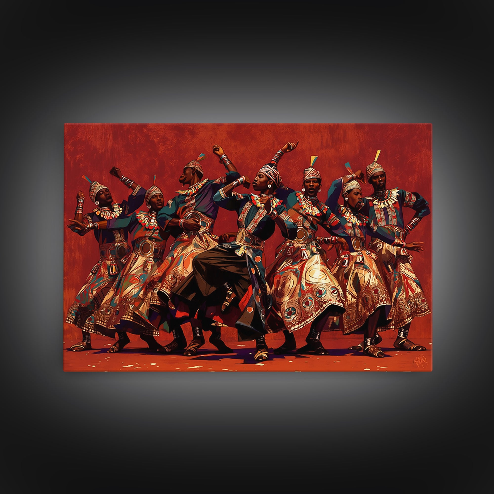 Energetic African Dancers Celebration Wall Art, African Women Art, Cultural Art Print, Red Statement Decor, Afrocentric Canvas