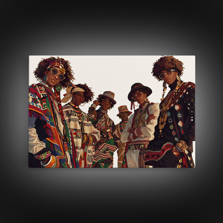 Stylish Afro Fashion Group Canvas Print, African Fabric, Ankara Wall Art, Modern Black Art, Cultural Home Decor, Gift For Her
