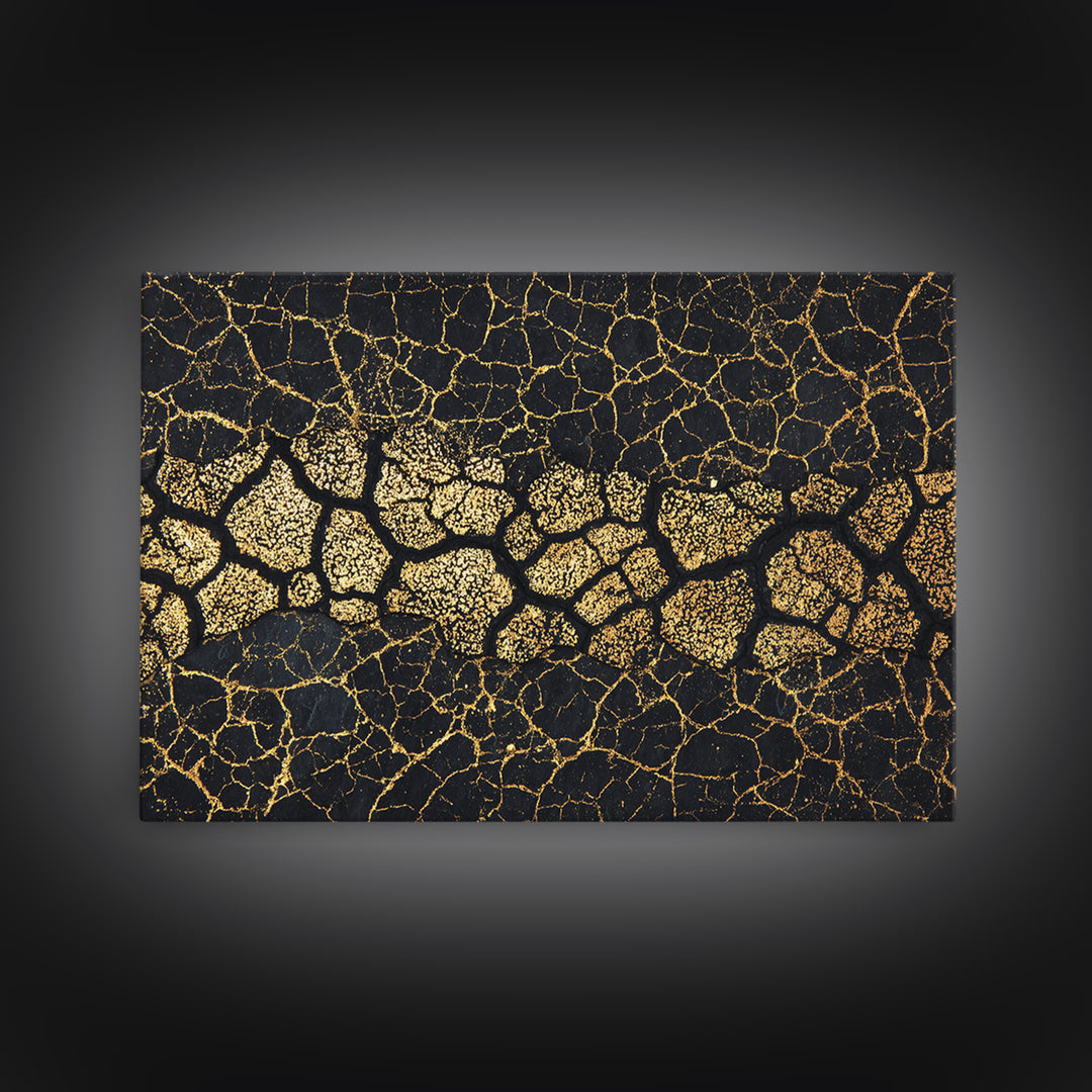 Gold Cracked African Map Pattern On Black Texture Wall Art, Abstract African Art Print, Luxury Earth Tone Home Decor Gift